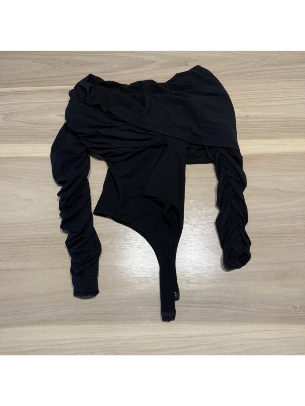 KHAITE Lili Black Draped Off Shoulder Long Sleeve Bodysuit Women's Small S - Picture 5 of 5